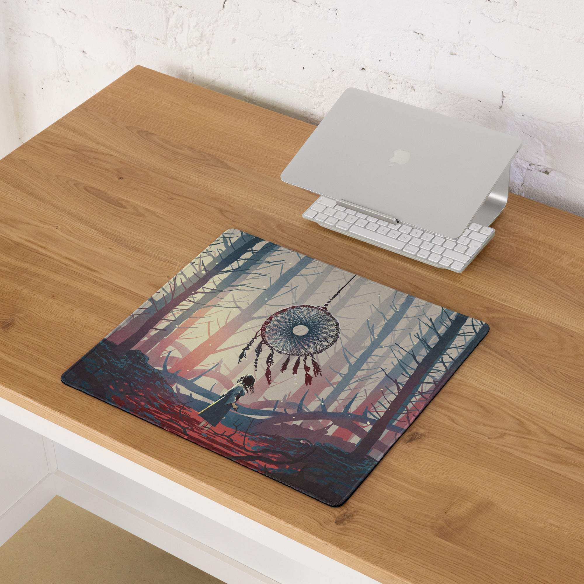 Dream Forest Dreamcatcher Pad - Forest Scene Blue Pink Desk Gaming Illustration Dreamy Mood Modern Boho Fantasy Art