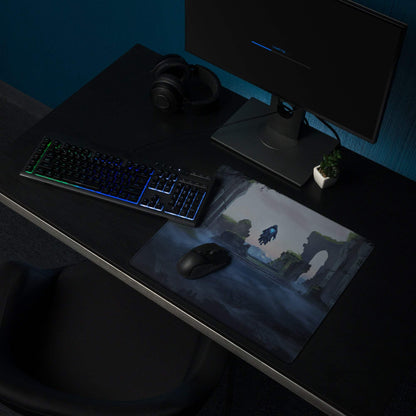 Mystic Ruins Fantasy Pad - Gaming Mouse Pad Navy Blue Desk Cinematic Moody Atmosphere Dark Aesthetic Desk Mat
