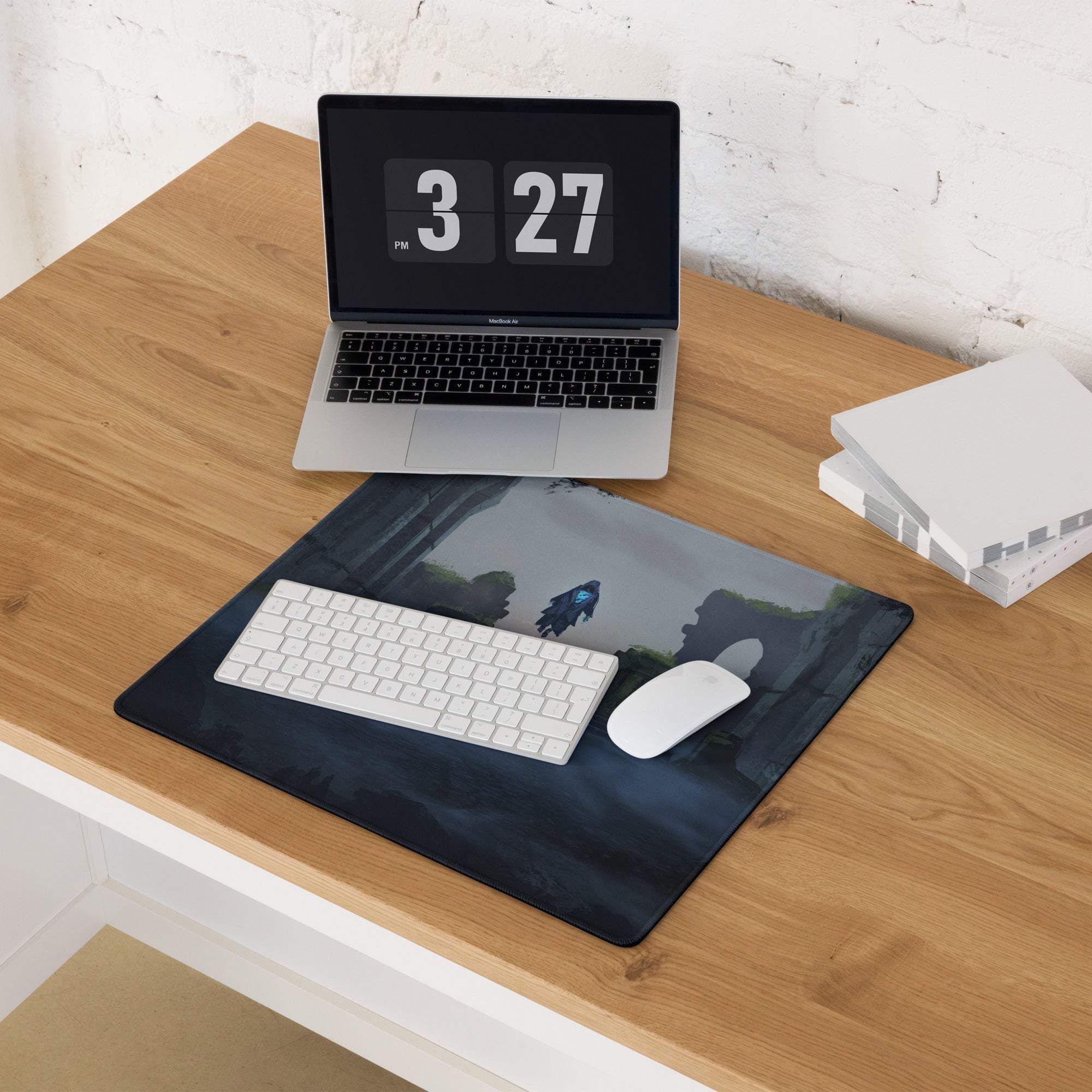 Mystic Ruins Fantasy Pad - Gaming Mouse Pad Navy Blue Desk Cinematic Moody Atmosphere Dark Aesthetic Desk Mat