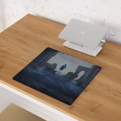 Mystic Ruins Fantasy Pad - Gaming Mouse Pad Navy Blue Desk Cinematic Moody Atmosphere Dark Aesthetic Desk Mat
