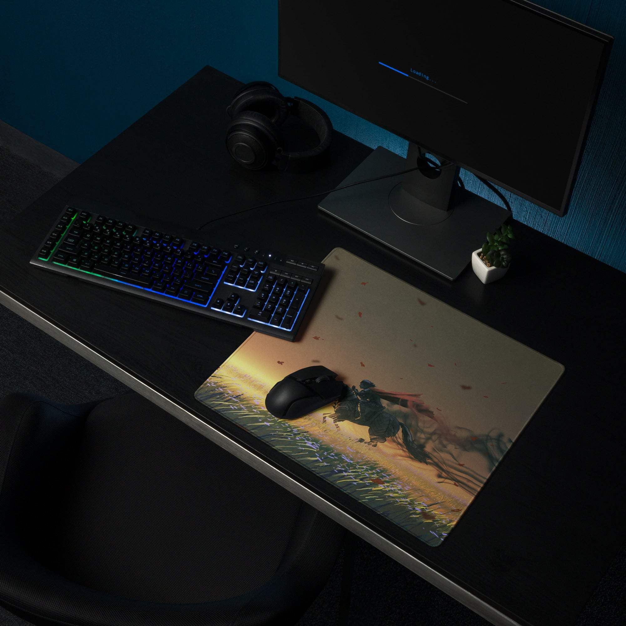 Epic Sunset Warrior Gaming Mouse Pad - Gaming Mouse Pad Orange Sunset Hues Gaming Desk Setup Cinematic Art Epic Mood