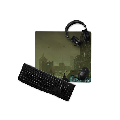 Midnight Cityscape Gaming Mouse Pad - Gaming Mouse Pad Cityscape Black Teal Desk Setup Cyberpunk Moody Neon Night Vibe