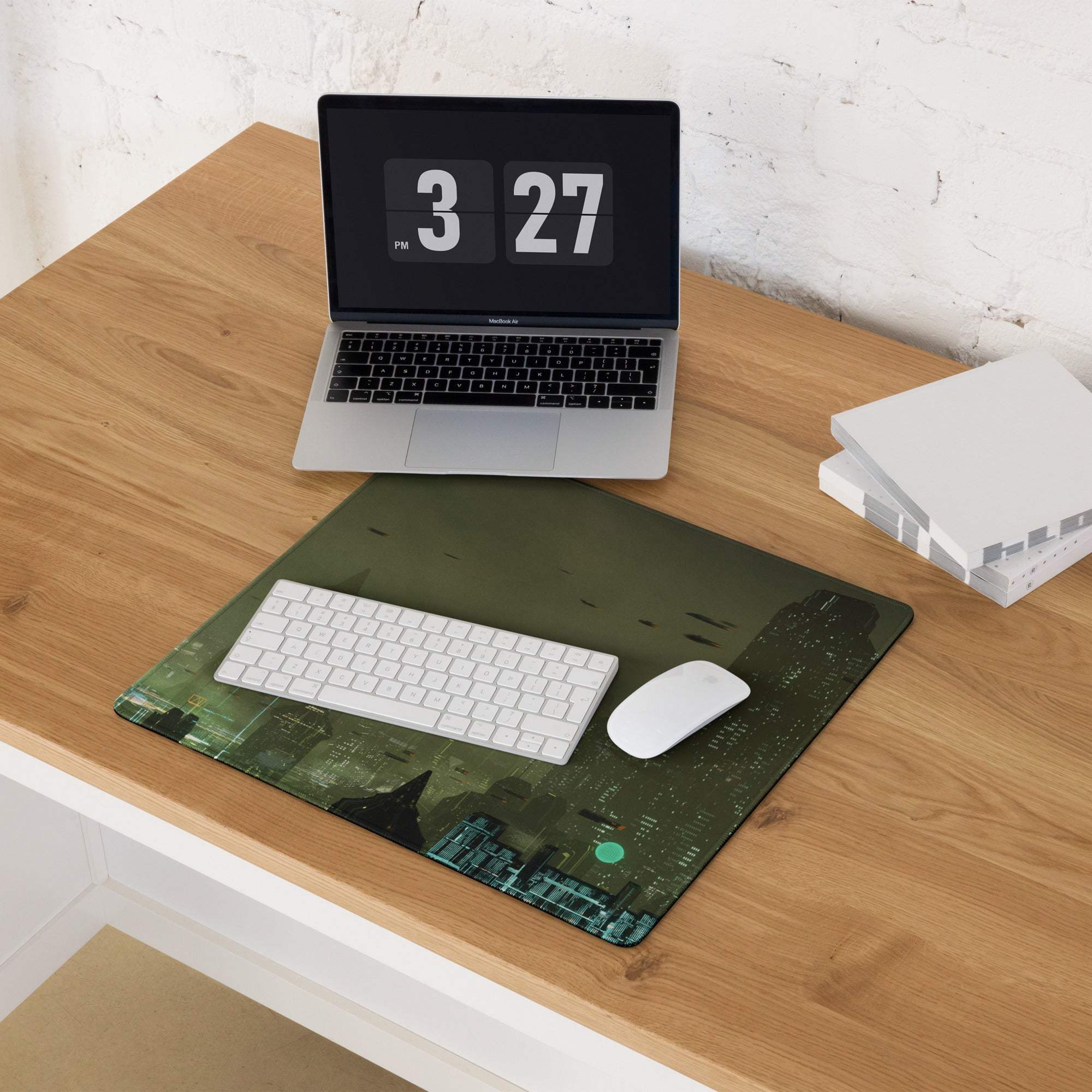 Midnight Cityscape Gaming Mouse Pad - Gaming Mouse Pad Cityscape Black Teal Desk Setup Cyberpunk Moody Neon Night Vibe