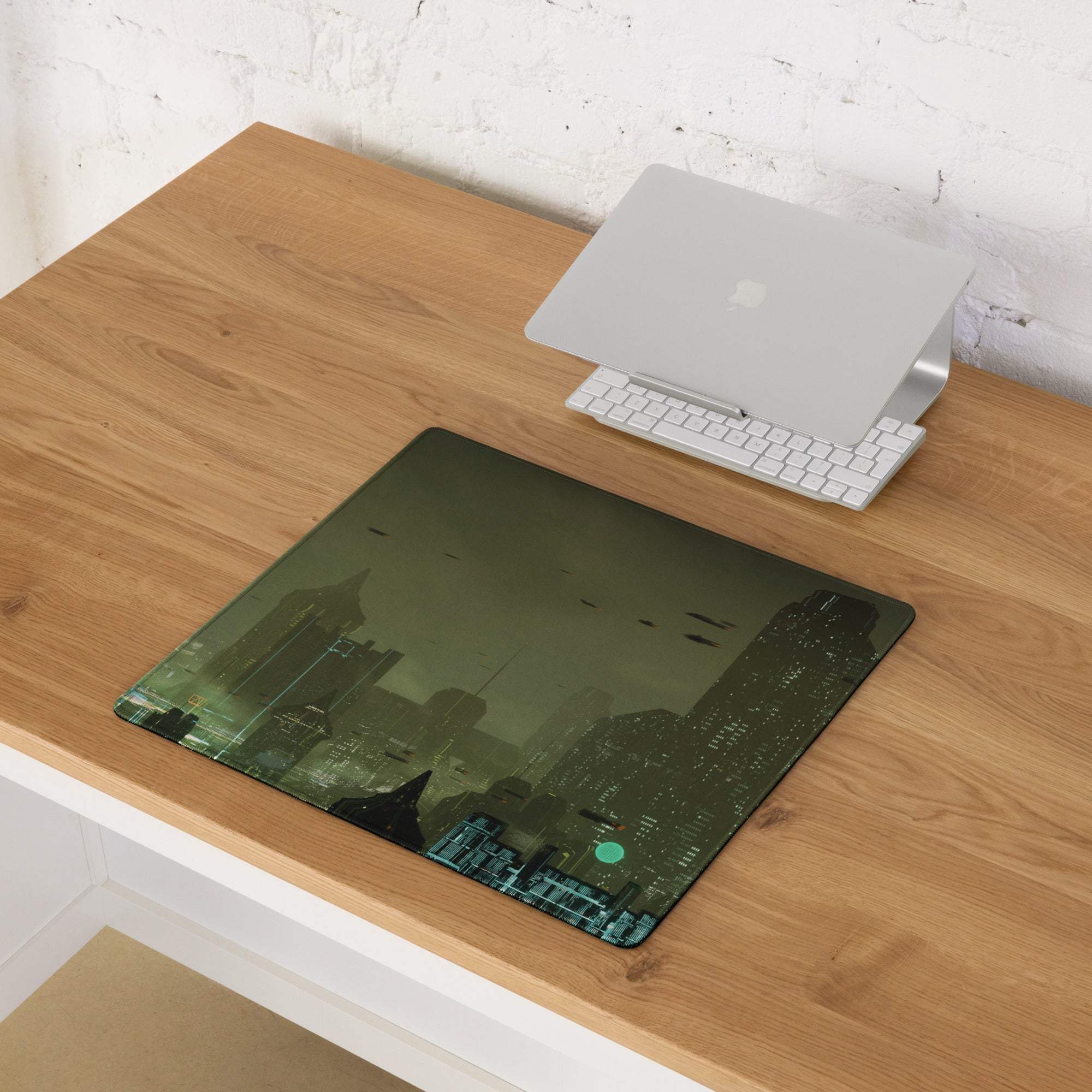 Midnight Cityscape Gaming Mouse Pad - Gaming Mouse Pad Cityscape Black Teal Desk Setup Cyberpunk Moody Neon Night Vibe