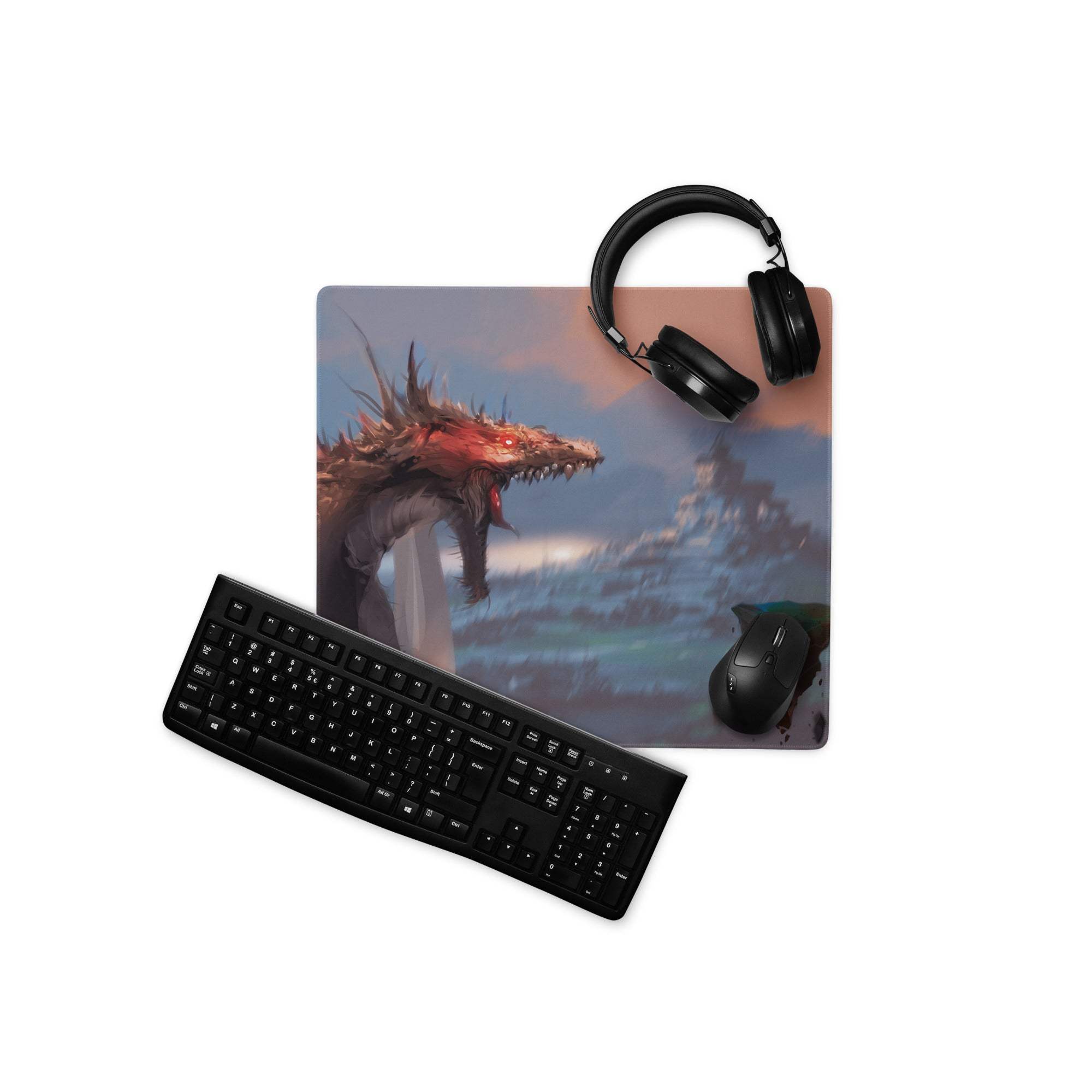 Dragon Sky Gaming Mouse Pad - Dragon Mouse Pad Blue Purple Sunset Gaming Desk Fantasy Epic Mood Cinematic Digital Art