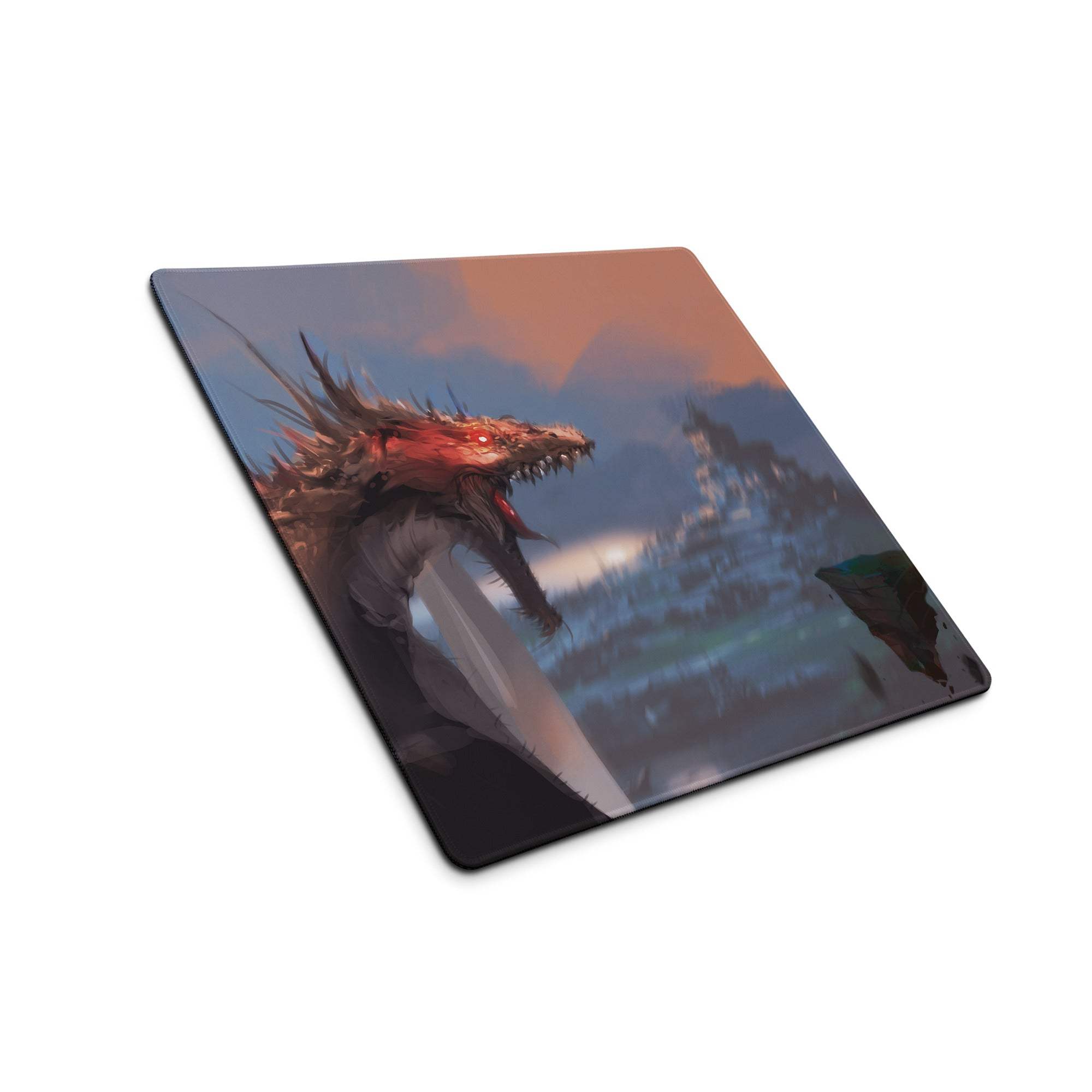 Dragon Sky Gaming Mouse Pad - Dragon Mouse Pad Blue Purple Sunset Gaming Desk Fantasy Epic Mood Cinematic Digital Art