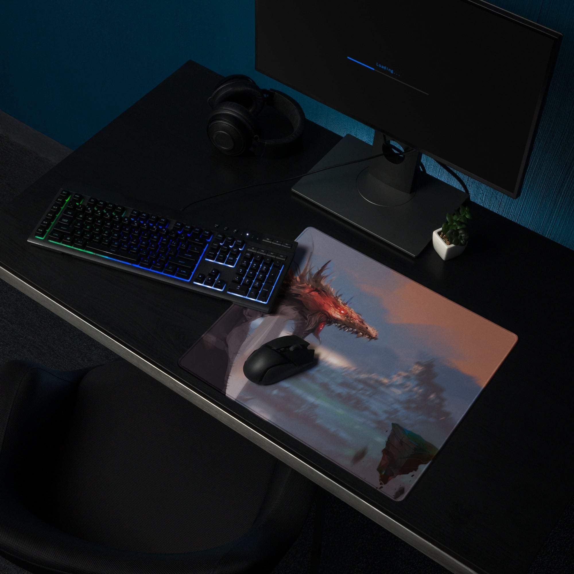 Dragon Sky Gaming Mouse Pad - Dragon Mouse Pad Blue Purple Sunset Gaming Desk Fantasy Epic Mood Cinematic Digital Art