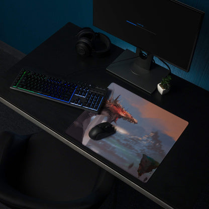 Dragon Sky Gaming Mouse Pad - Dragon Mouse Pad Blue Purple Sunset Gaming Desk Fantasy Epic Mood Cinematic Digital Art