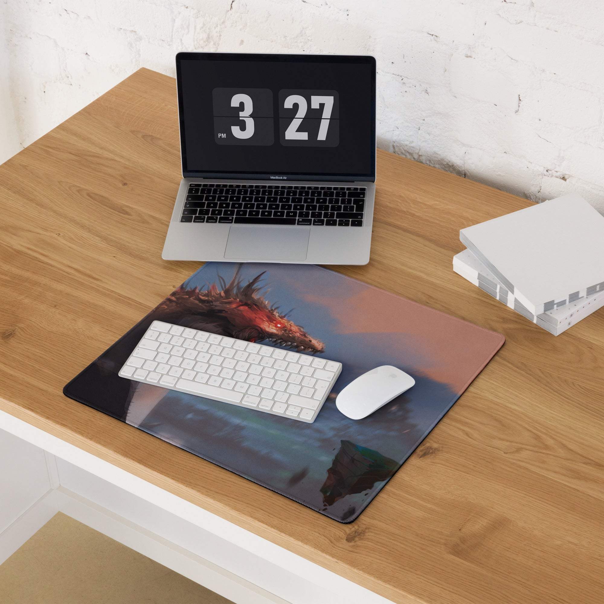 Dragon Sky Gaming Mouse Pad - Dragon Mouse Pad Blue Purple Sunset Gaming Desk Fantasy Epic Mood Cinematic Digital Art