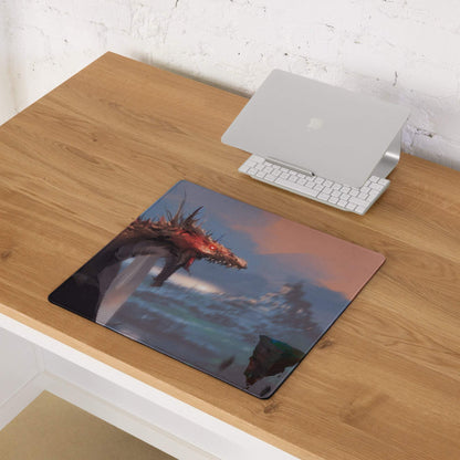 Dragon Sky Gaming Mouse Pad - Dragon Mouse Pad Blue Purple Sunset Gaming Desk Fantasy Epic Mood Cinematic Digital Art
