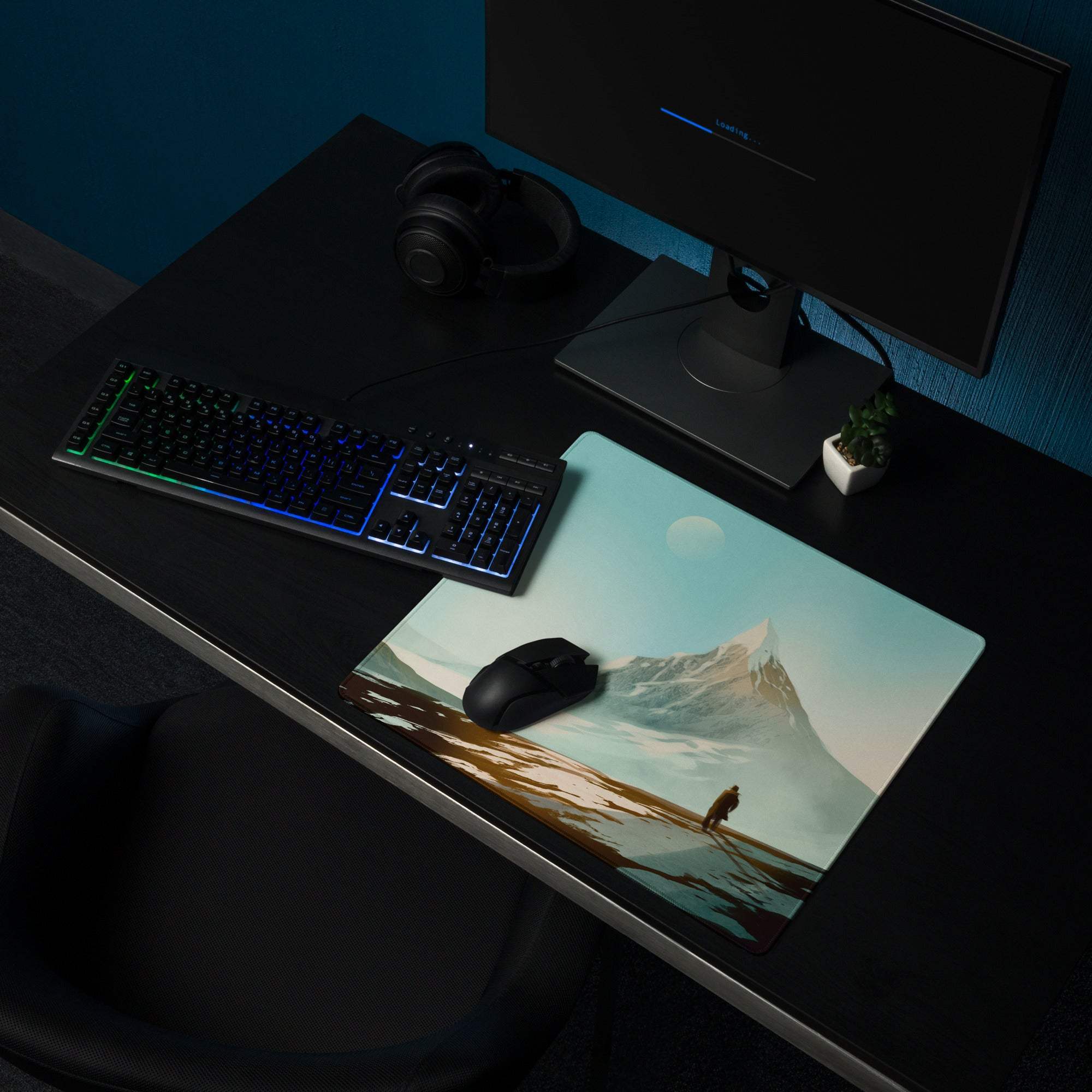 Alpine Mountain Landscape Mouse Pad - Mountain Landscape Teal Desk Mat Gaming Modern Calm Mood Minimalist Decor