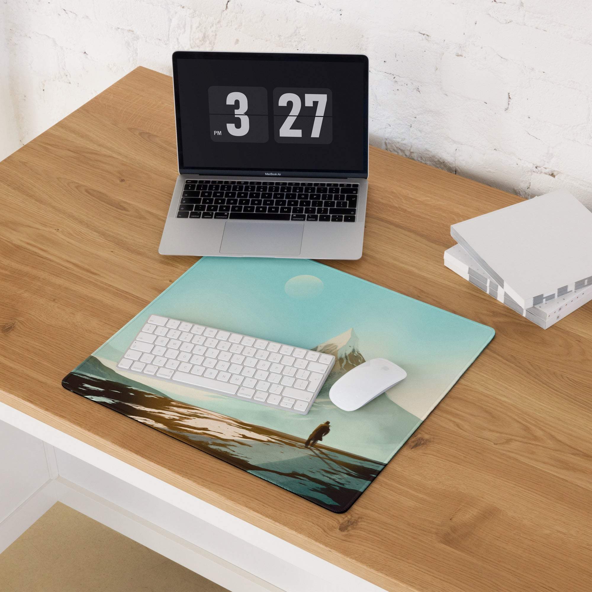 Alpine Mountain Landscape Mouse Pad - Mountain Landscape Teal Desk Mat Gaming Modern Calm Mood Minimalist Decor
