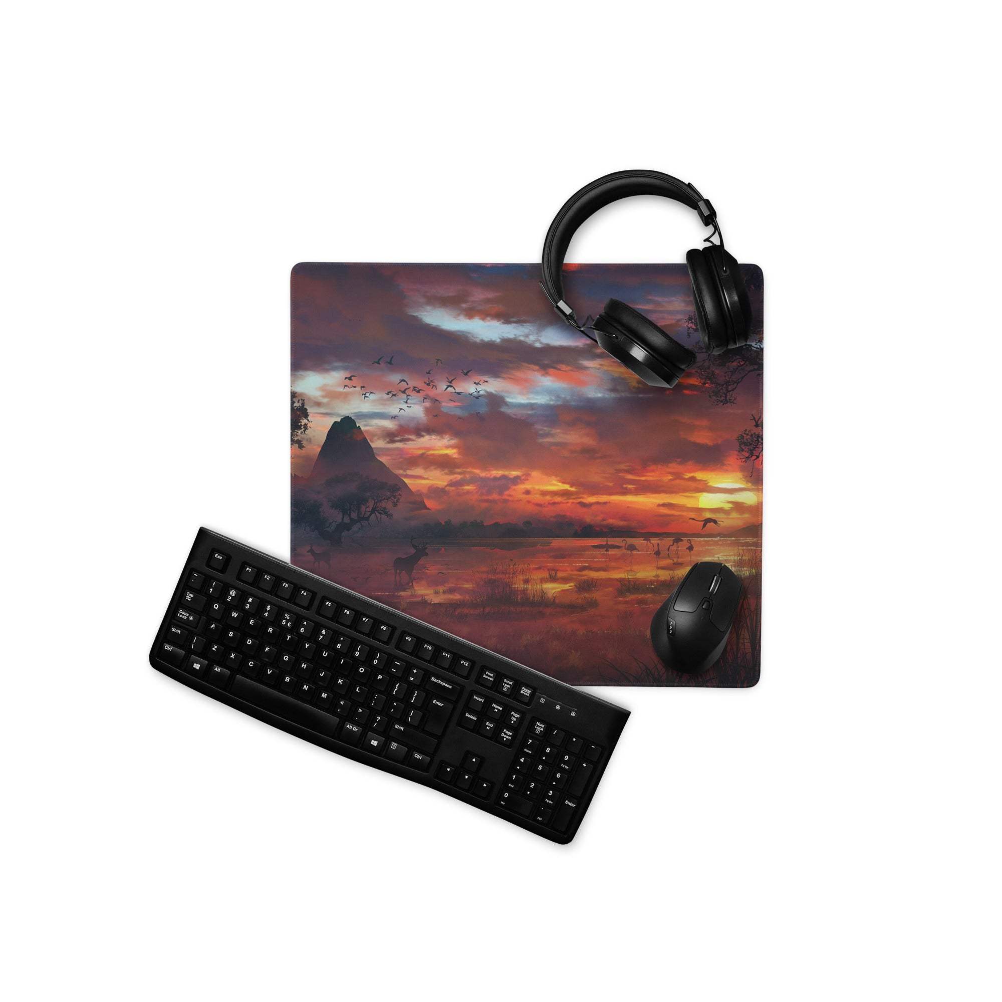 Sunset Safari Gaming Desk Mat - Gaming Mouse Pad Sunset Orange Purple Desk Landscape Warm Mood Modern Gamer Non Slip