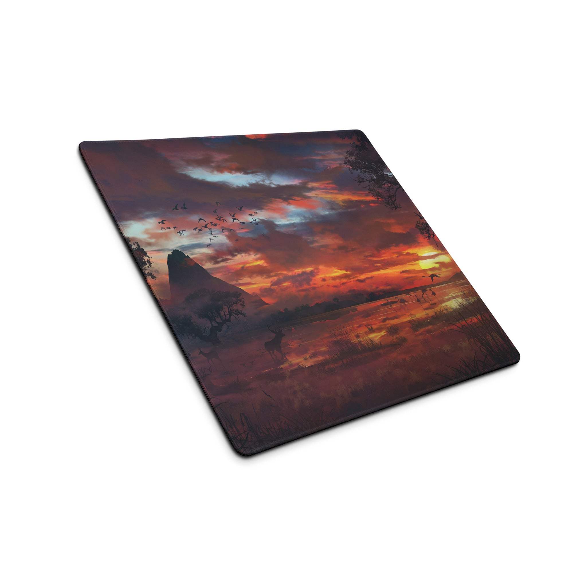 Sunset Safari Gaming Desk Mat - Gaming Mouse Pad Sunset Orange Purple Desk Landscape Warm Mood Modern Gamer Non Slip