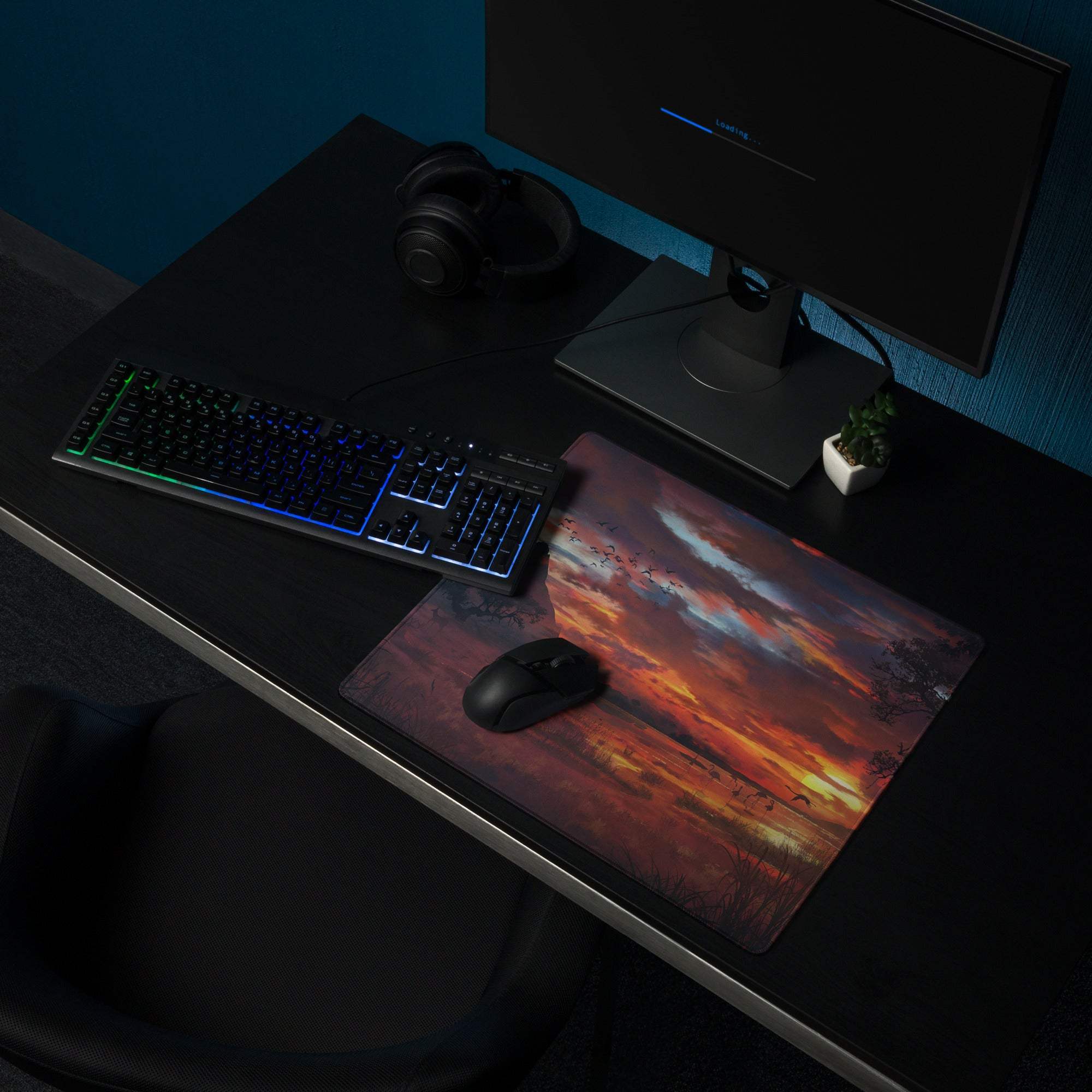 Sunset Safari Gaming Desk Mat - Gaming Mouse Pad Sunset Orange Purple Desk Landscape Warm Mood Modern Gamer Non Slip