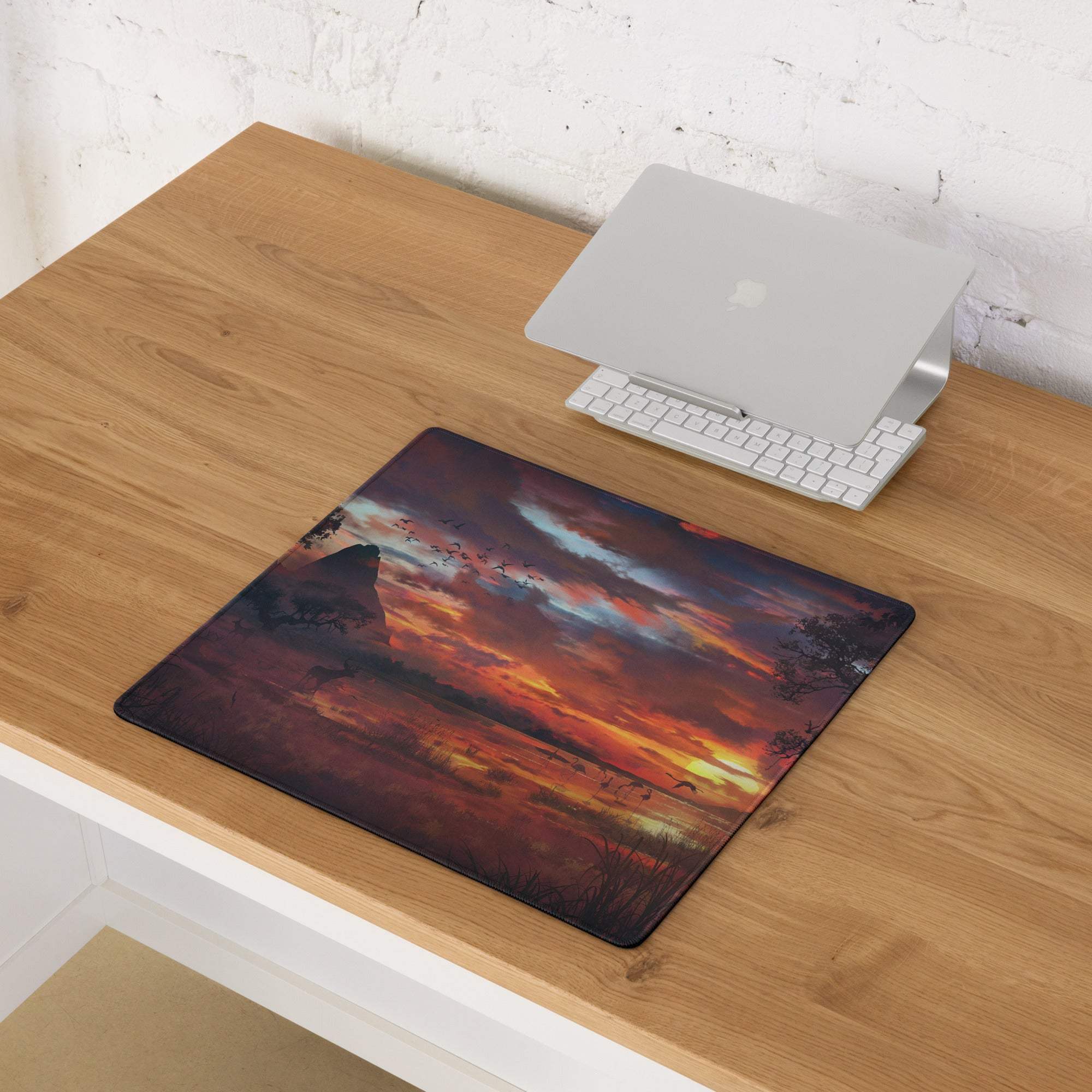 Sunset Safari Gaming Desk Mat - Gaming Mouse Pad Sunset Orange Purple Desk Landscape Warm Mood Modern Gamer Non Slip