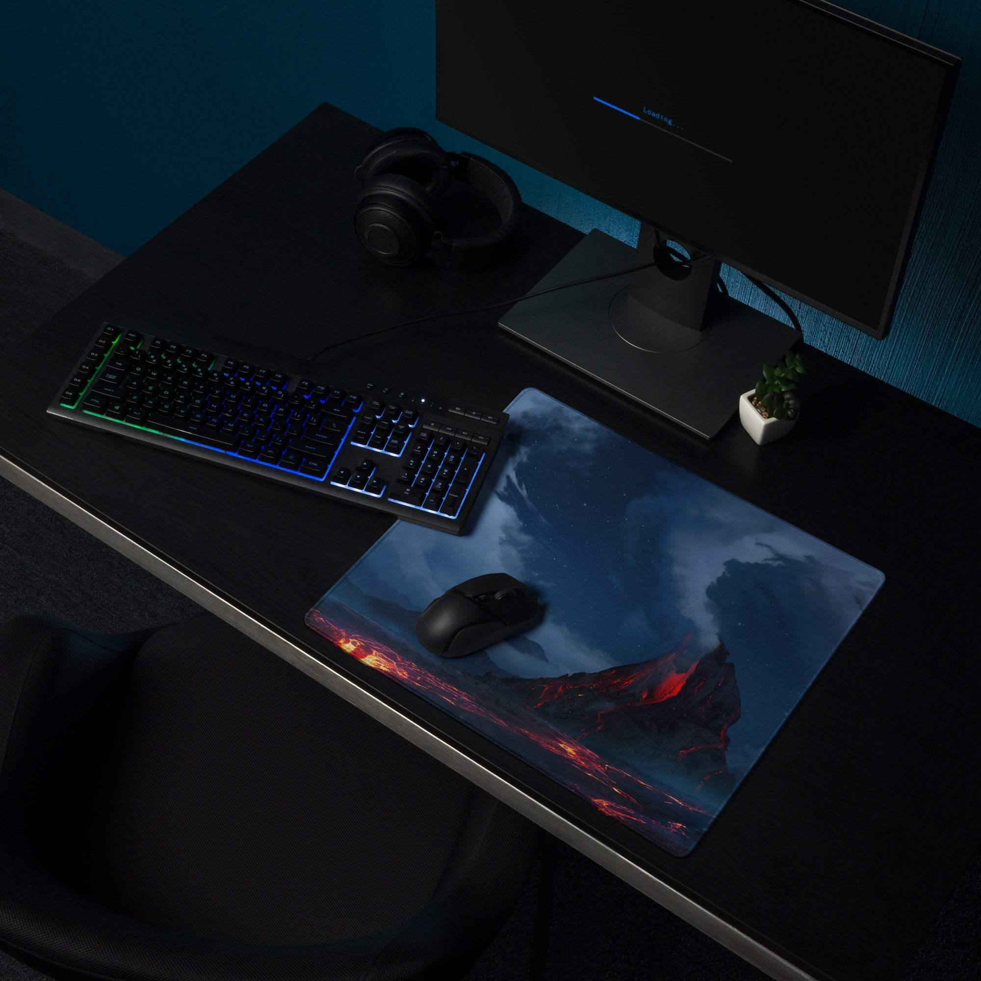 Aurora Nightscape Gaming Mouse Pad - Gaming Mouse Pad Blue Night Sky Lava Red Desk Setup Cinematic - Epic Moody Decor