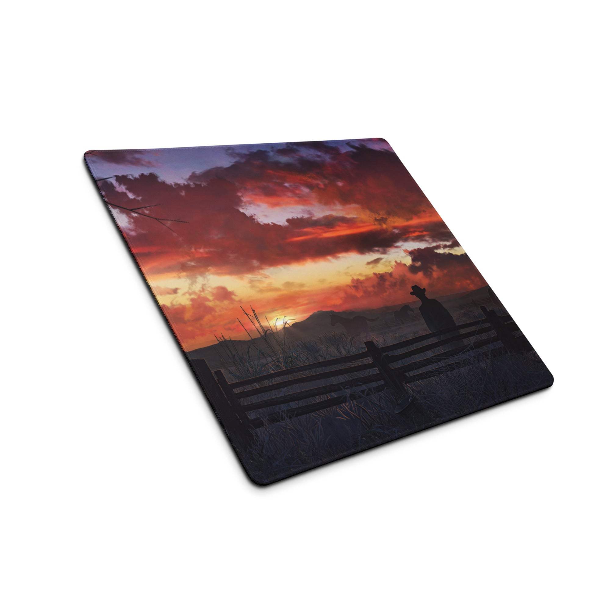 Sunset Prairie Vista Mouse Pad - Sunset Prairie Scene Orange Purple Desk Landscape Calm Rustic Office Decor Gaming Mat