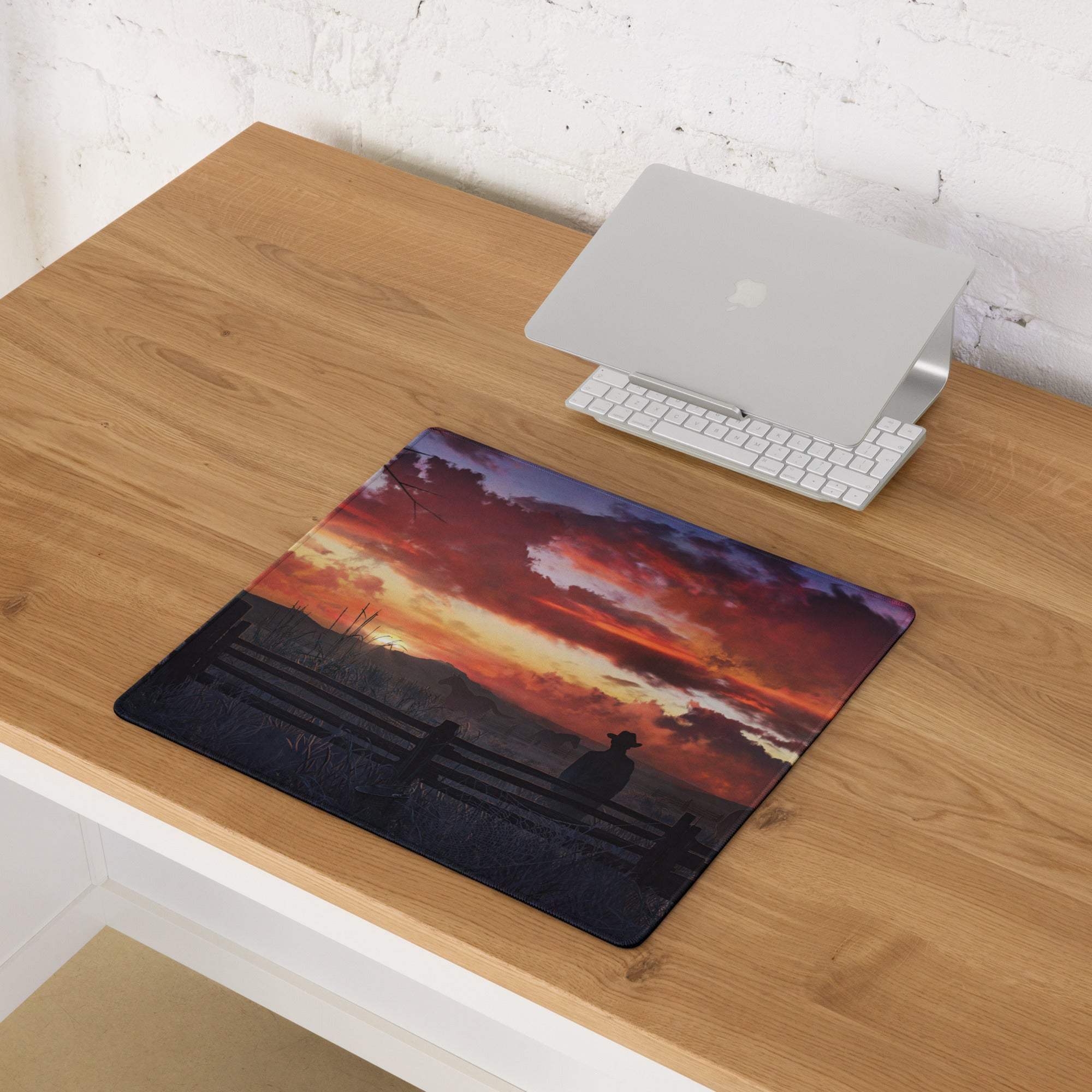 Sunset Prairie Vista Mouse Pad - Sunset Prairie Scene Orange Purple Desk Landscape Calm Rustic Office Decor Gaming Mat