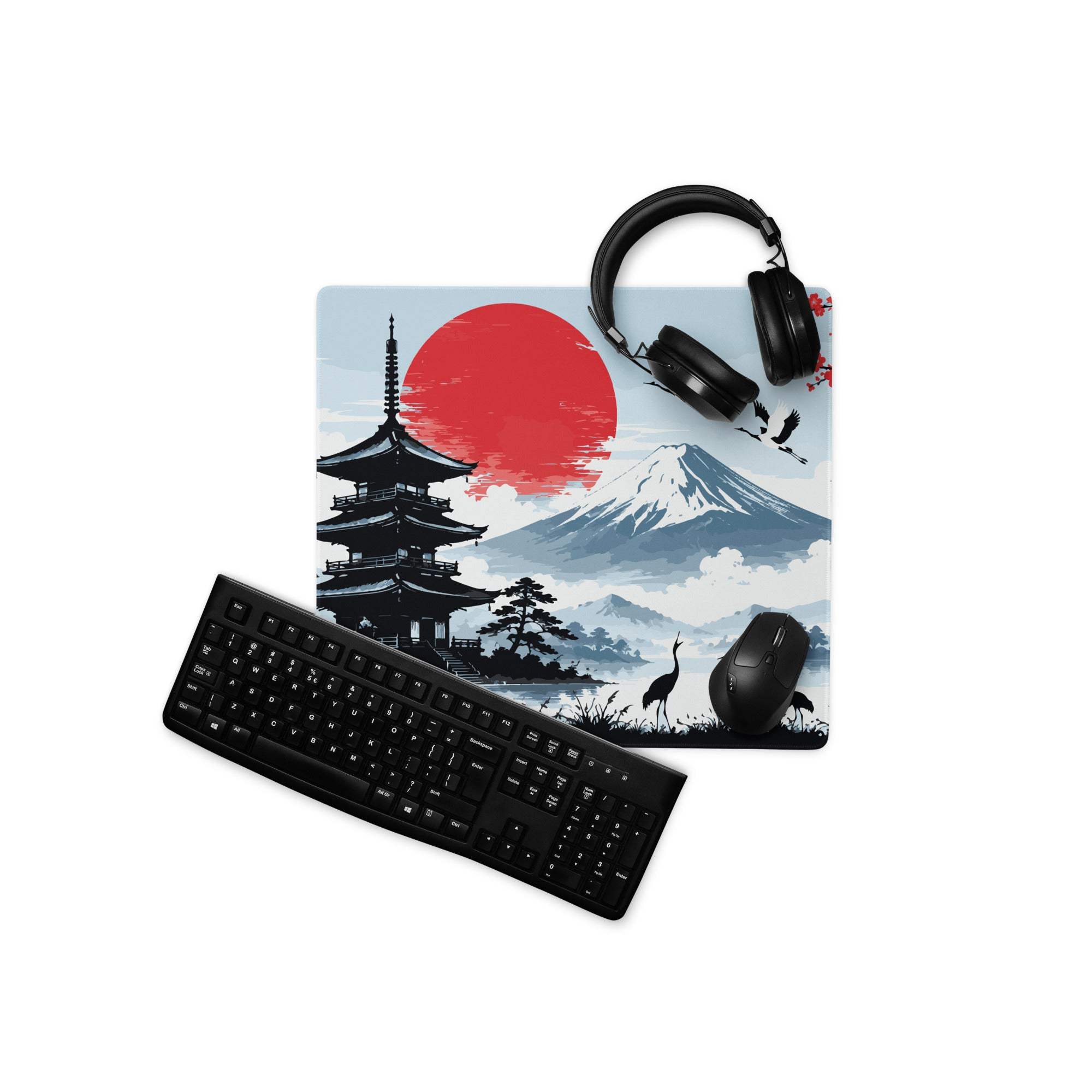 Zen Sakura Moon Mouse Pad - Mouse Pad Blue Red Black Desk Gaming Calm Mood Zen Decor Gamer Desk Mat