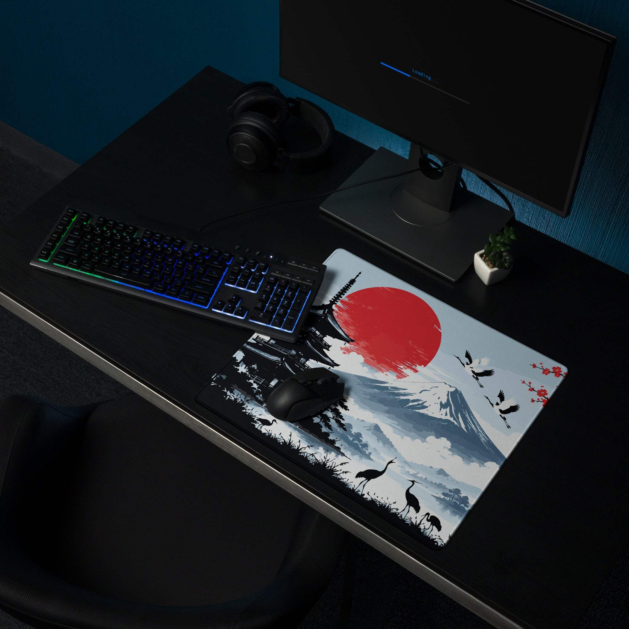 Zen Sakura Moon Mouse Pad - Mouse Pad Blue Red Black Desk Gaming Calm Mood Zen Decor Gamer Desk Mat