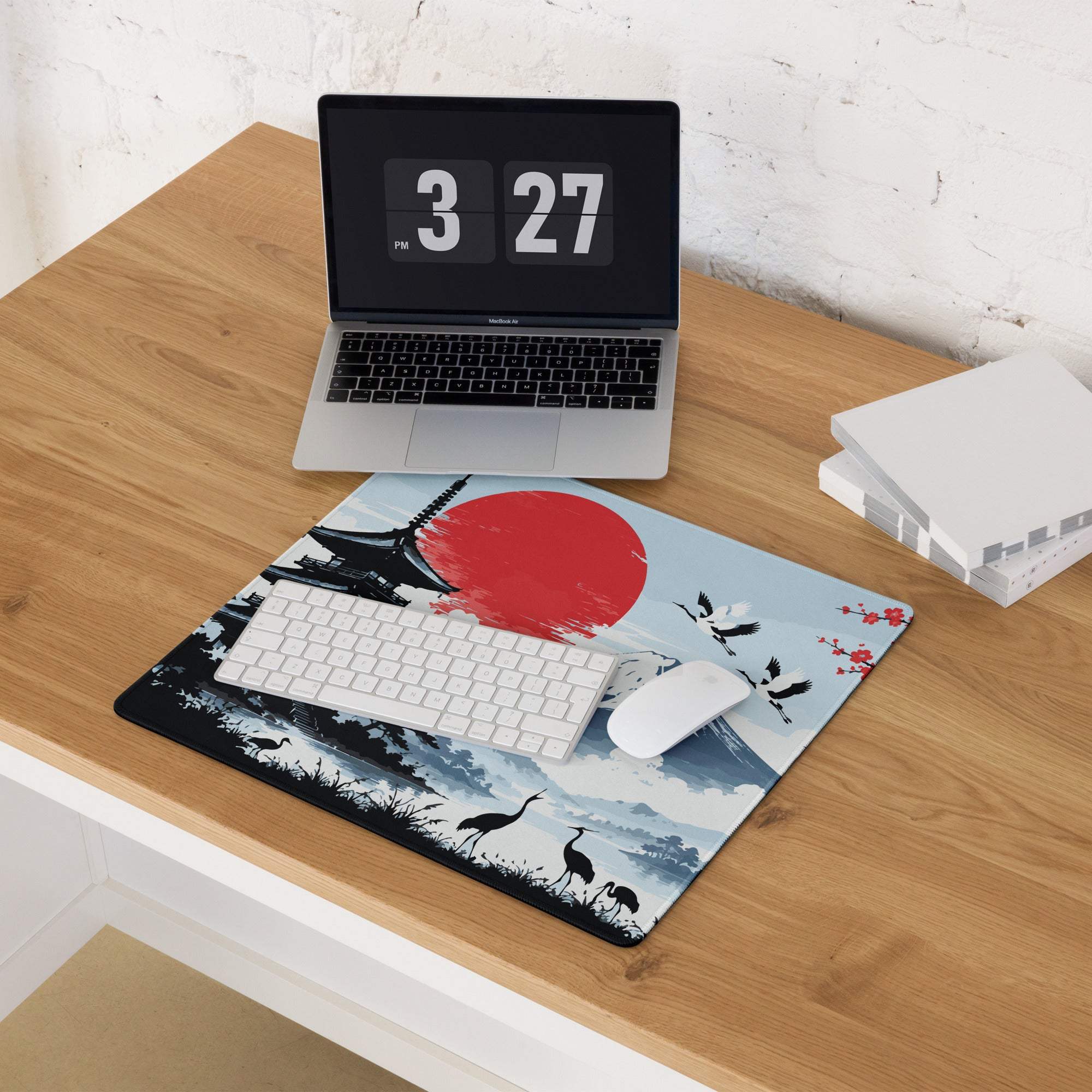 Zen Sakura Moon Mouse Pad - Mouse Pad Blue Red Black Desk Gaming Calm Mood Zen Decor Gamer Desk Mat