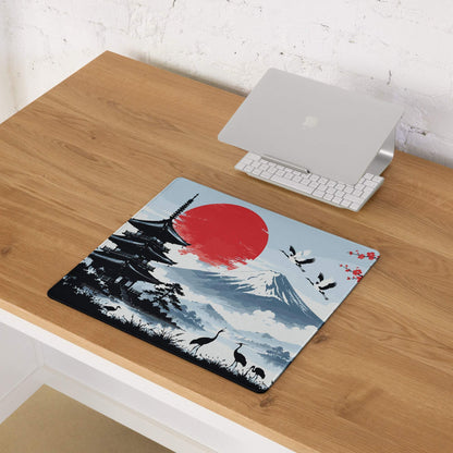 Zen Sakura Moon Mouse Pad - Mouse Pad Blue Red Black Desk Gaming Calm Mood Zen Decor Gamer Desk Mat