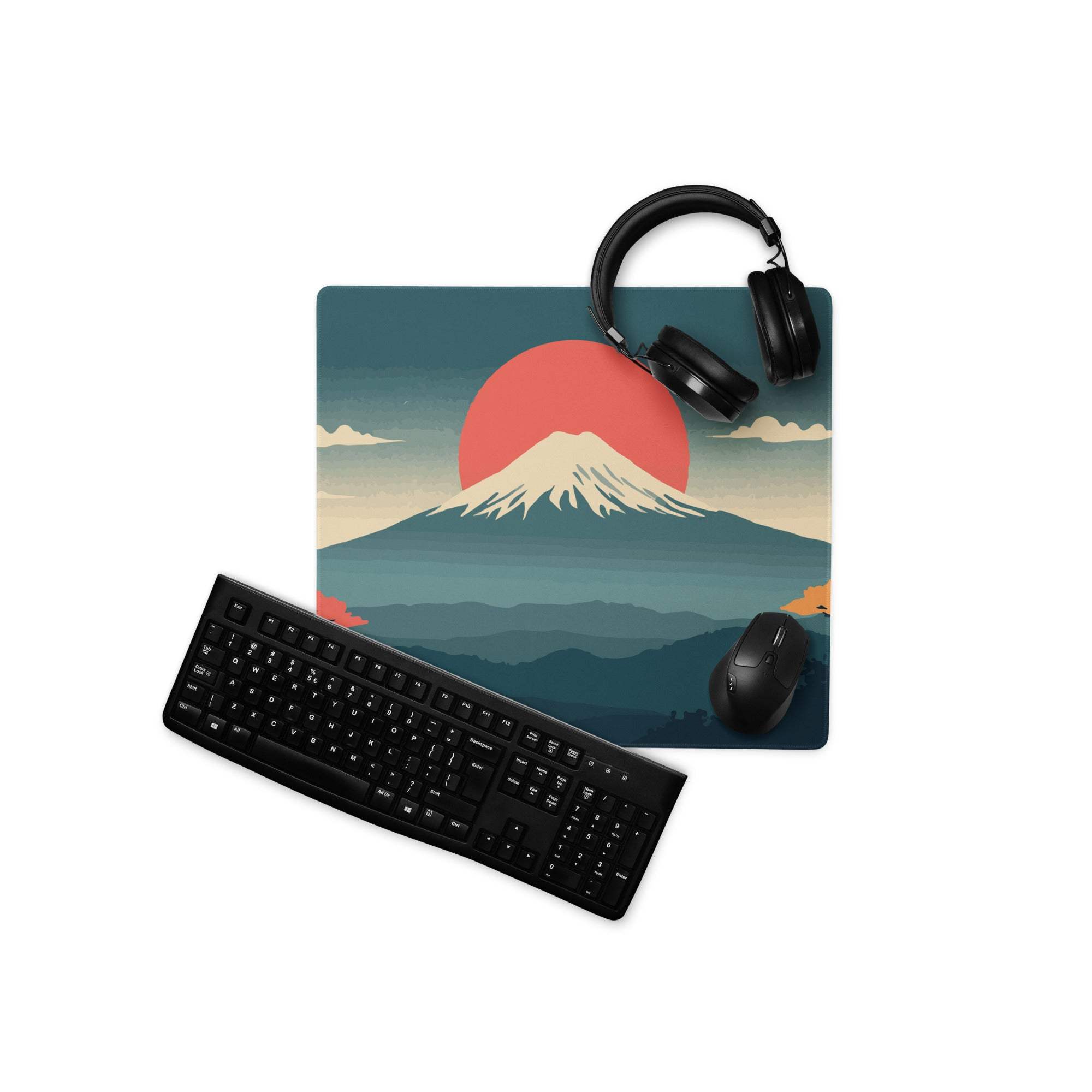 Serene Mountain Sunset Mouse Pad - Mountain Landscape Teal Sunset Gaming Desk Calming Mood Minimalist Decor Large Pad