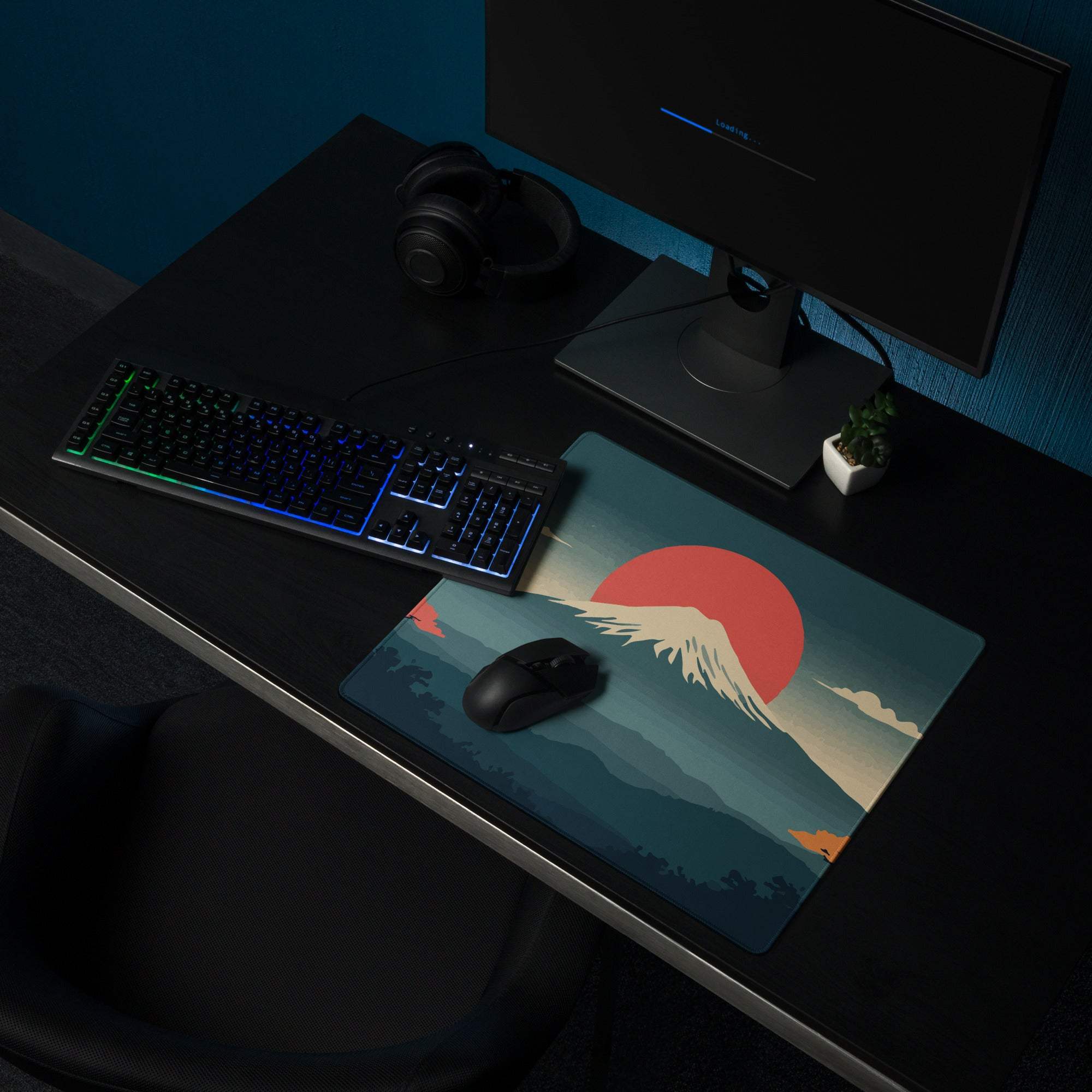Serene Mountain Sunset Mouse Pad - Mountain Landscape Teal Sunset Gaming Desk Calming Mood Minimalist Decor Large Pad