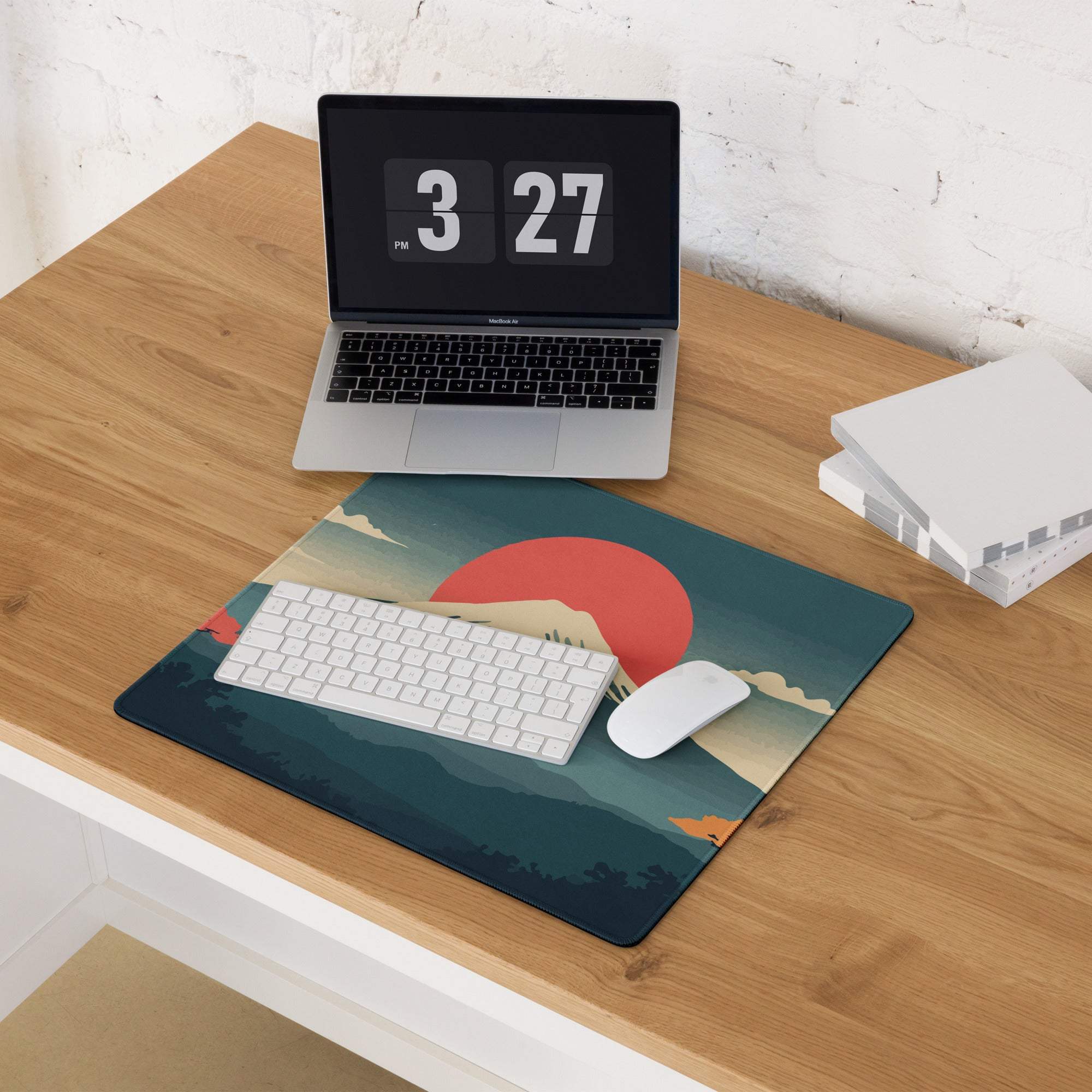 Serene Mountain Sunset Mouse Pad - Mountain Landscape Teal Sunset Gaming Desk Calming Mood Minimalist Decor Large Pad