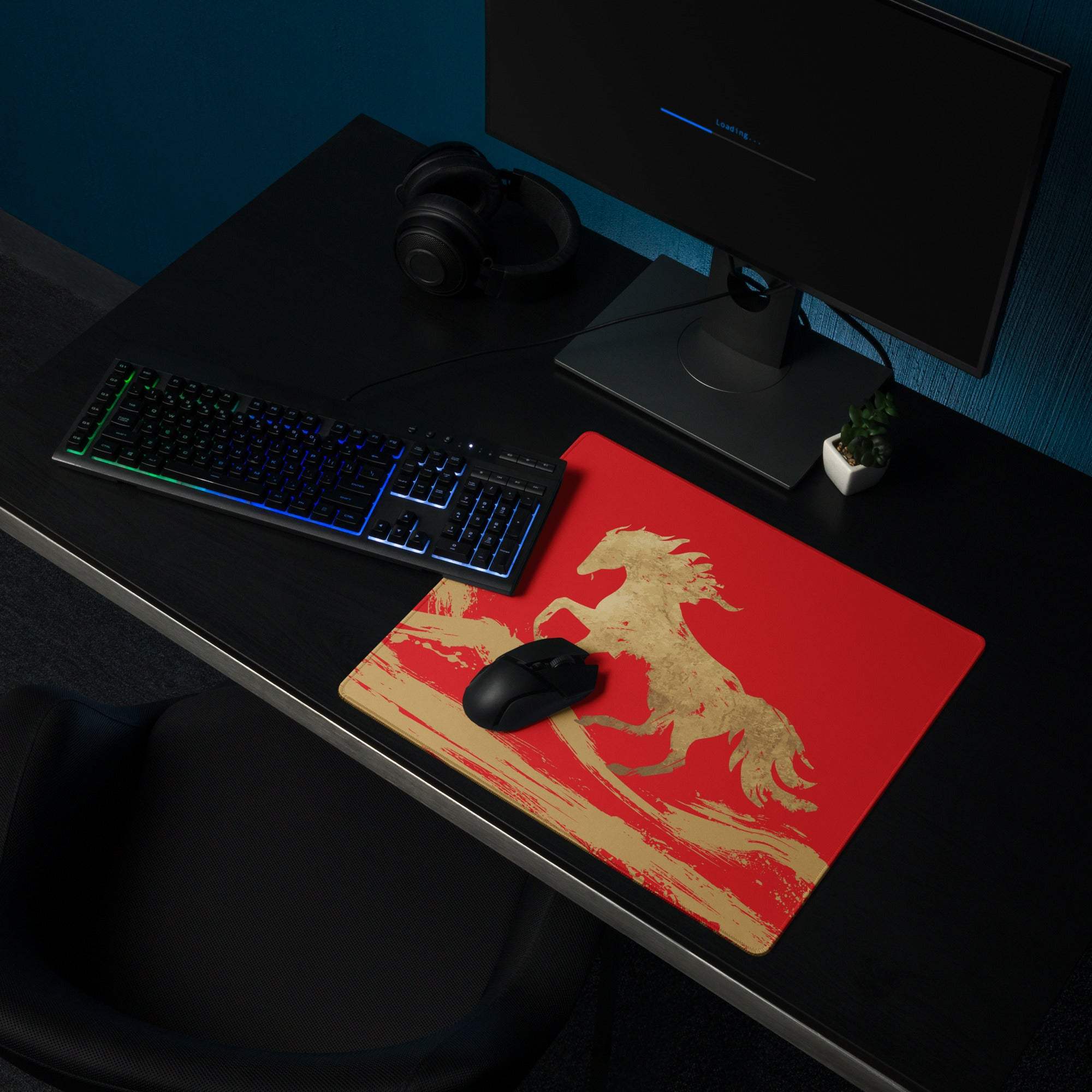 Crimson Gallop Gaming Mouse Pad - Gaming Mouse Pad Red Gold Desk Modern Dynamic Mood Esports Gift Brushstroke