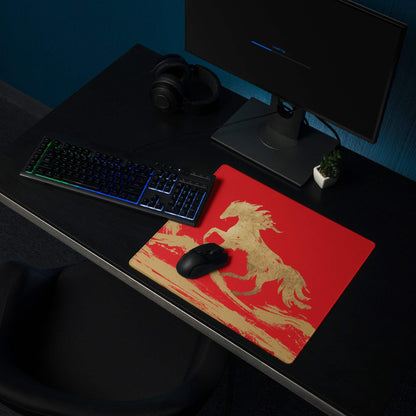 Crimson Gallop Gaming Mouse Pad - Gaming Mouse Pad Red Gold Desk Modern Dynamic Mood Esports Gift Brushstroke