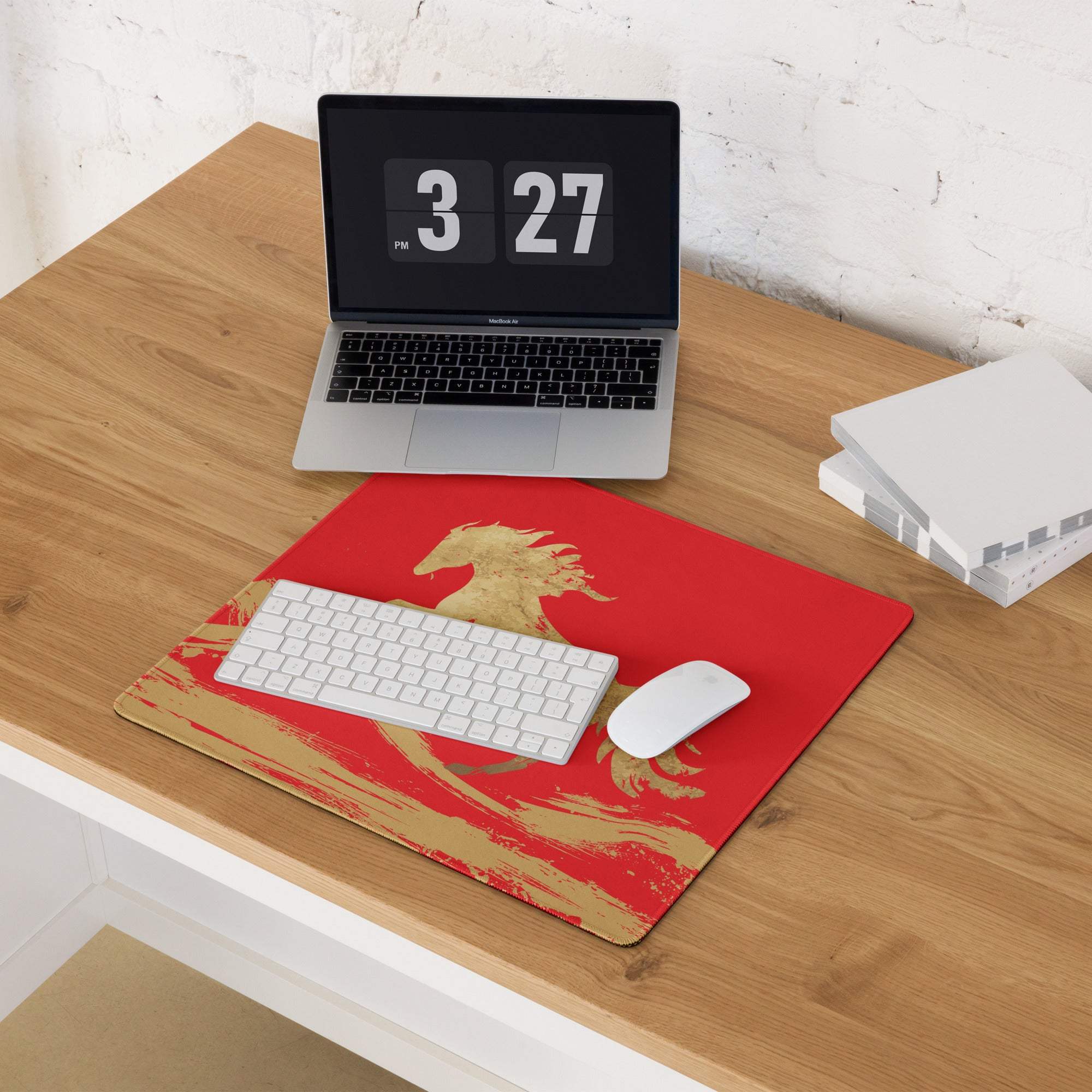 Crimson Gallop Gaming Mouse Pad - Gaming Mouse Pad Red Gold Desk Modern Dynamic Mood Esports Gift Brushstroke