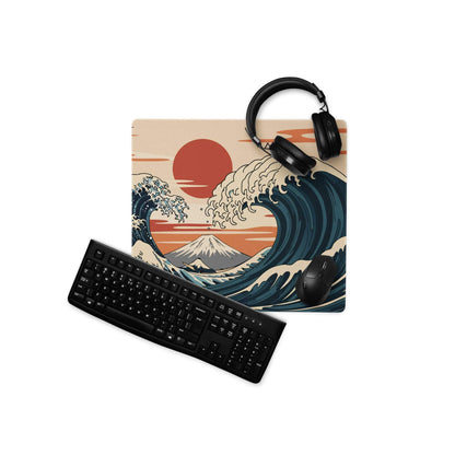 Kanagawa Wave Ukiyoe Mouse Pad - Mouse Pad Navy Beige Orange Gaming Ukiyoe Bold Japanese Desk Pad Woodblock Print