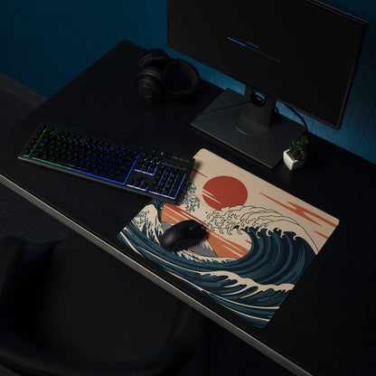 Kanagawa Wave Ukiyoe Mouse Pad - Mouse Pad Navy Beige Orange Gaming Ukiyoe Bold Japanese Desk Pad Woodblock Print