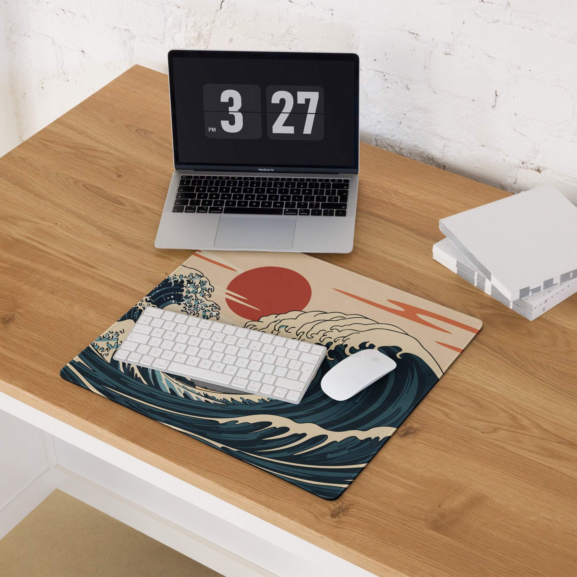 Kanagawa Wave Ukiyoe Mouse Pad - Mouse Pad Navy Beige Orange Gaming Ukiyoe Bold Japanese Desk Pad Woodblock Print