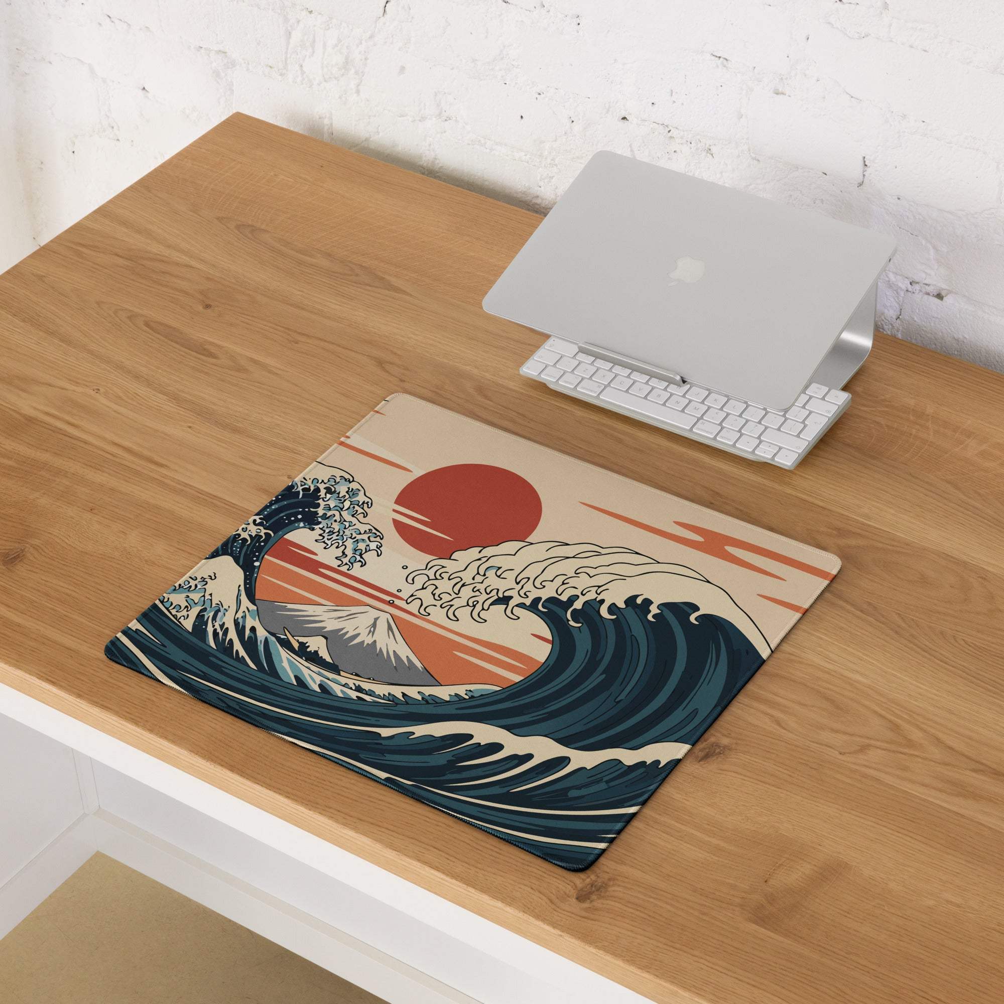 Kanagawa Wave Ukiyoe Mouse Pad - Mouse Pad Navy Beige Orange Gaming Ukiyoe Bold Japanese Desk Pad Woodblock Print