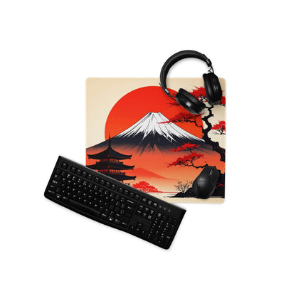 Fuji Sunset Zen Mountain Pad - Mount Fuji Red Black Ivory For Gaming Ukiyoe Mood Dramatic Japanese Decor Desk Pad Print