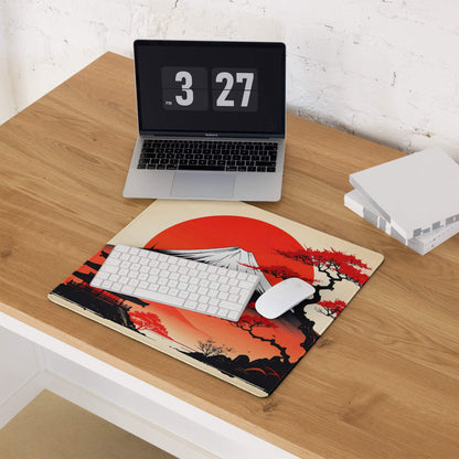 Fuji Sunset Zen Mountain Pad - Mount Fuji Red Black Ivory For Gaming Ukiyoe Mood Dramatic Japanese Decor Desk Pad Print