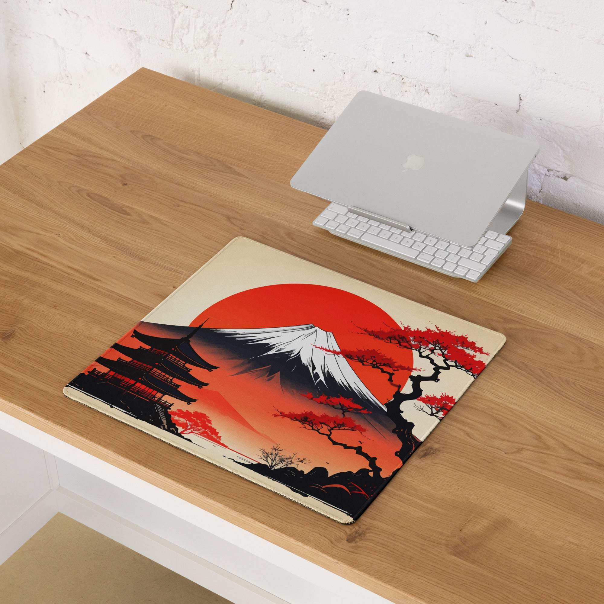 Fuji Sunset Zen Mountain Pad - Mount Fuji Red Black Ivory For Gaming Ukiyoe Mood Dramatic Japanese Decor Desk Pad Print