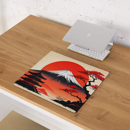 Fuji Sunset Zen Mountain Pad - Mount Fuji Red Black Ivory For Gaming Ukiyoe Mood Dramatic Japanese Decor Desk Pad Print