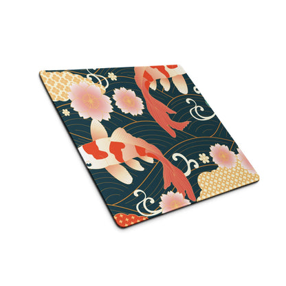 Koi Garden Ocean Mouse Pad - Koi Fish Pattern Navy Teal Gold Desk Gaming Ukiyoe Vibrant Oriental Koi Desk Mat Digital Print