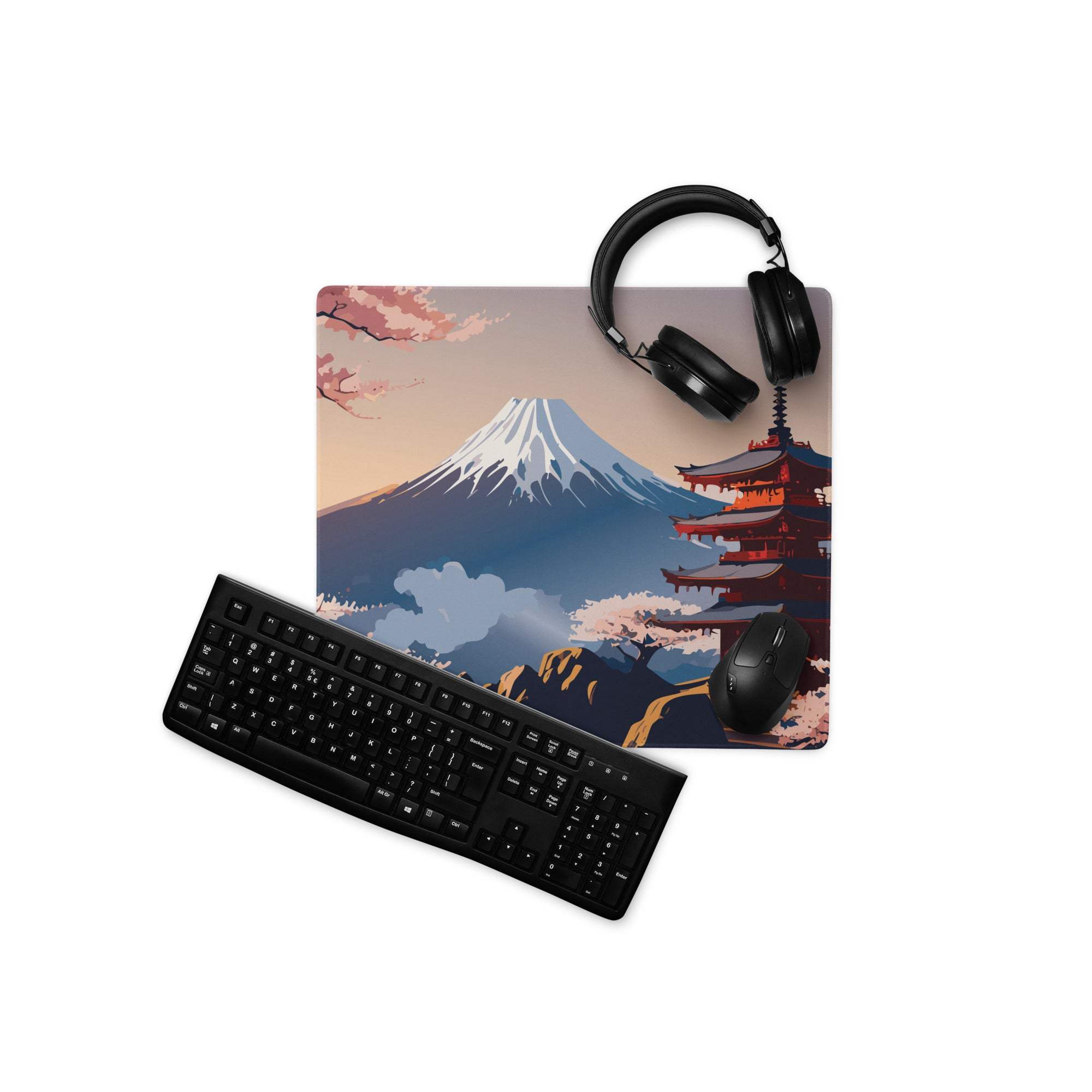 Fuji Mountain Sakura Desk Pad - Mount Fuji Pink Sakura Desk Pad Modern Zen Calm Mood Japanese Minimal Gamers Art
