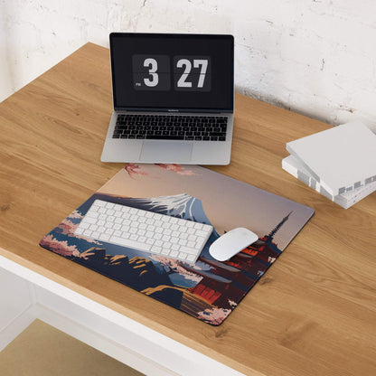 Fuji Mountain Sakura Desk Pad - Mount Fuji Pink Sakura Desk Pad Modern Zen Calm Mood Japanese Minimal Gamers Art