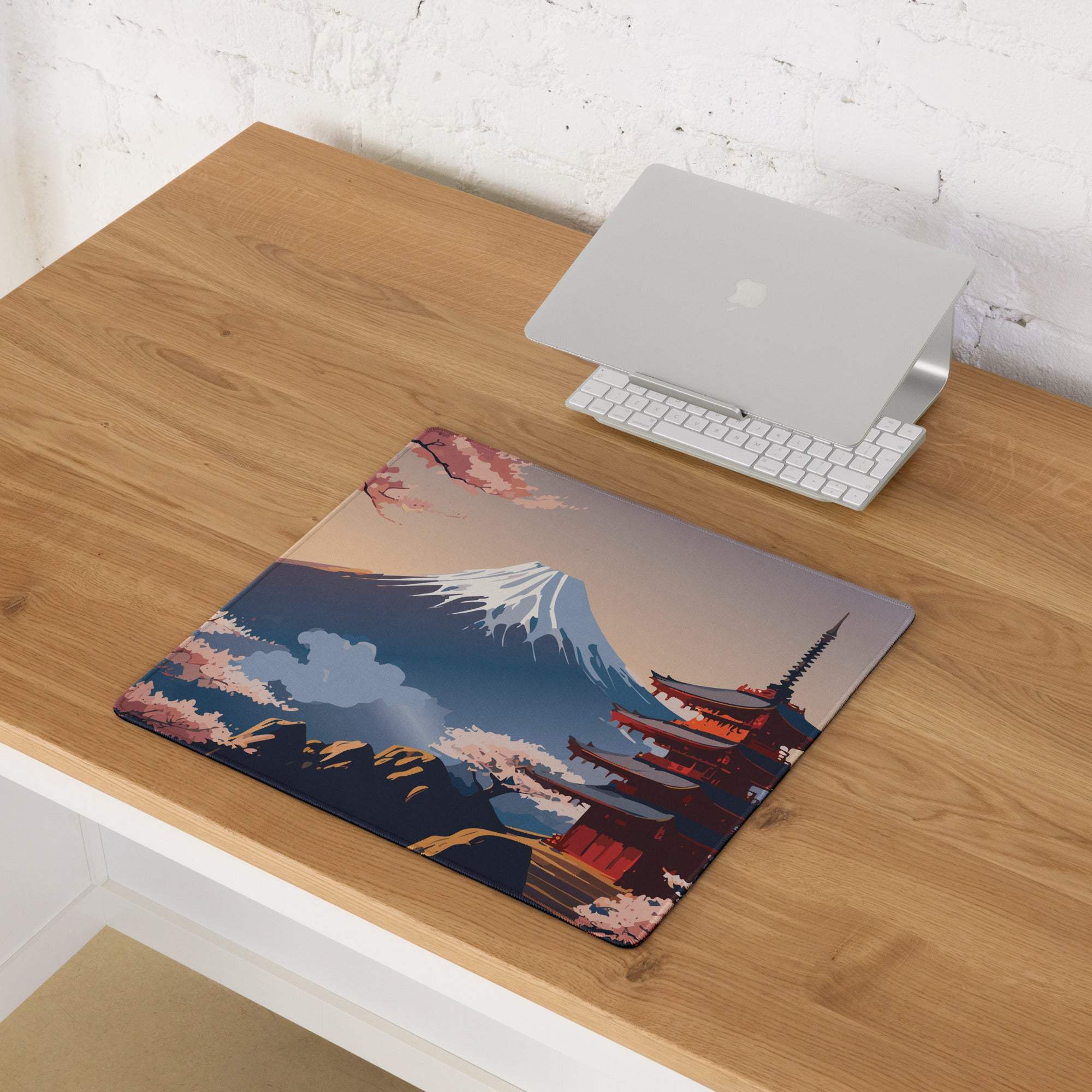 Fuji Mountain Sakura Desk Pad - Mount Fuji Pink Sakura Desk Pad Modern Zen Calm Mood Japanese Minimal Gamers Art