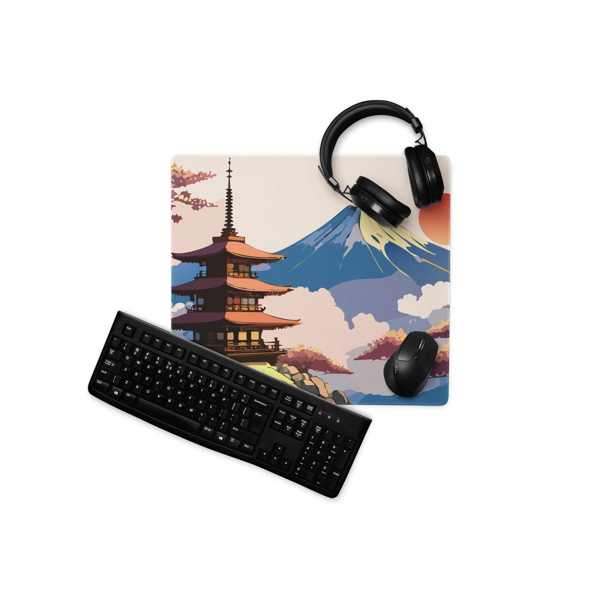Fuji Mountain Zen Gaming Pad - Gaming Mouse Pad Orange Pink Blue Mount Fuji Japanese Ukiyo-e Serene Mood Modern Desk