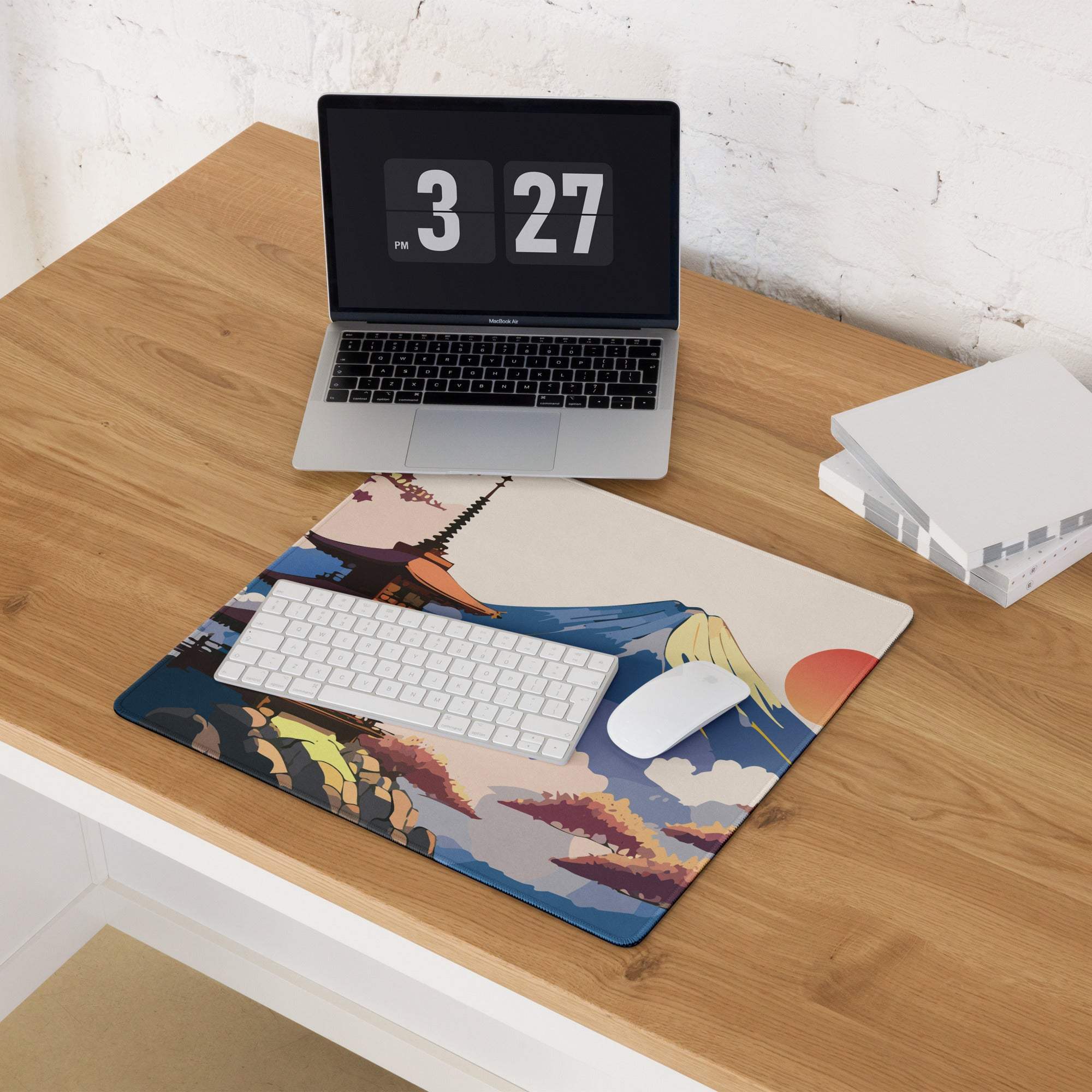 Fuji Mountain Zen Gaming Pad - Gaming Mouse Pad Orange Pink Blue Mount Fuji Japanese Ukiyo-e Serene Mood Modern Desk