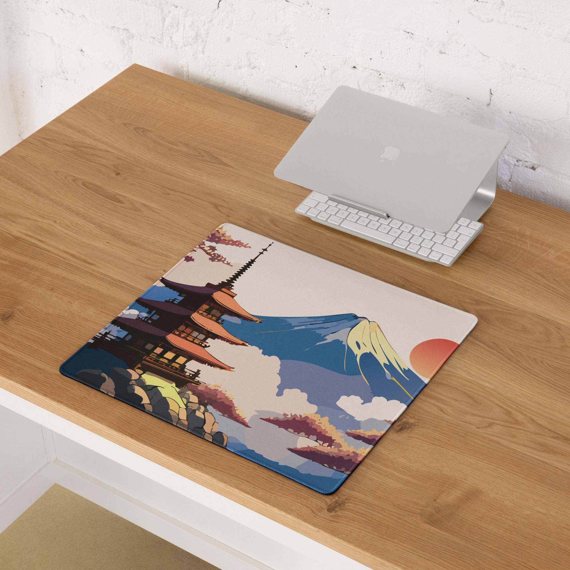 Fuji Mountain Zen Gaming Pad - Gaming Mouse Pad Orange Pink Blue Mount Fuji Japanese Ukiyo-e Serene Mood Modern Desk