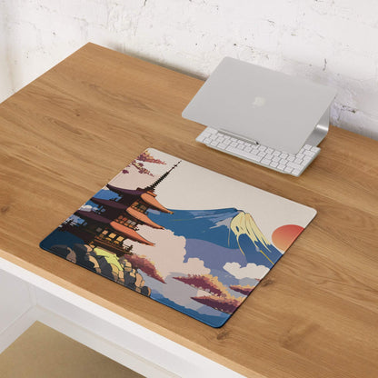Fuji Mountain Zen Gaming Pad - Gaming Mouse Pad Orange Pink Blue Mount Fuji Japanese Ukiyo-e Serene Mood Modern Desk