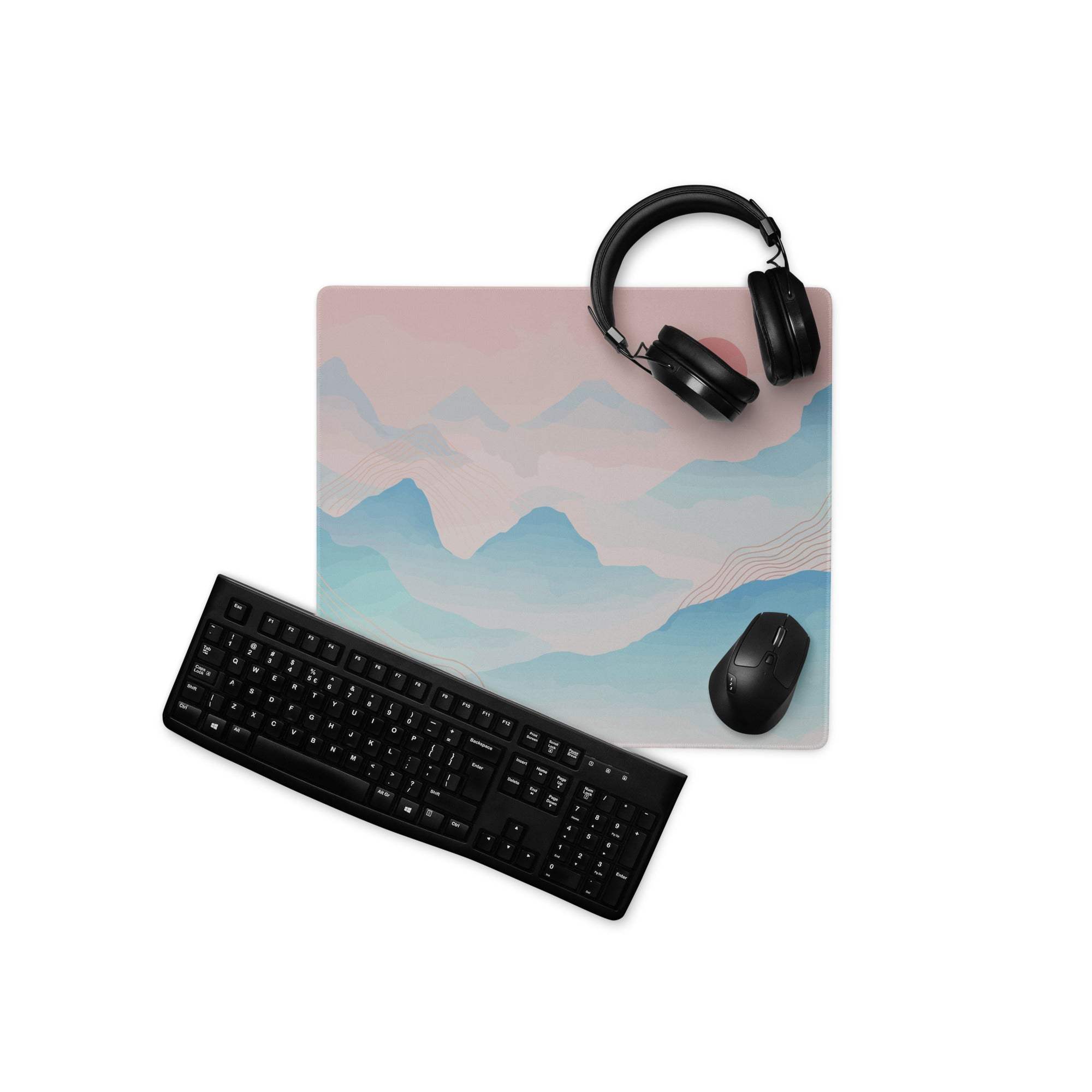 Pastel Mountain Landscape Mouse Pad - Mountain Pink Blue Teal Desk Mat Modern Abstract - Calm Minimalist Digital Art